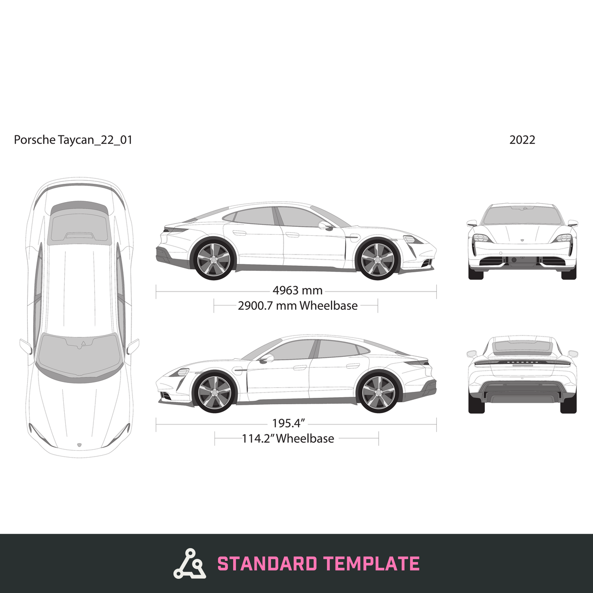 2022 Porsche Taycan vector wrap template, Design-Ready PDF - GravBase
