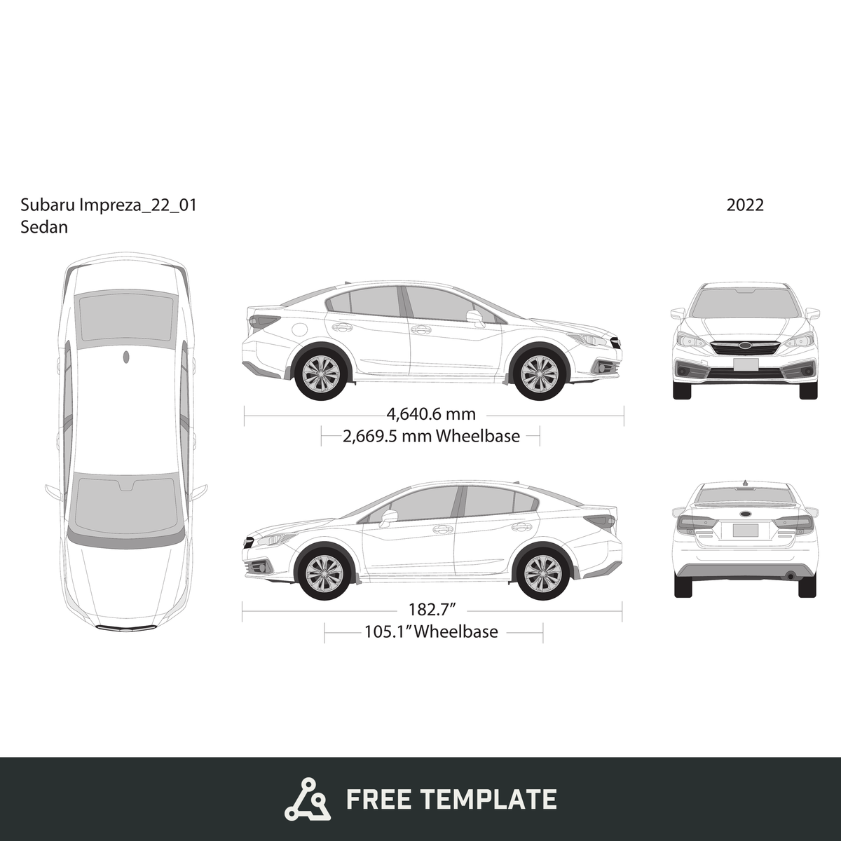 2022 Subaru Impreza free vector vehicle wrap template - GravBase