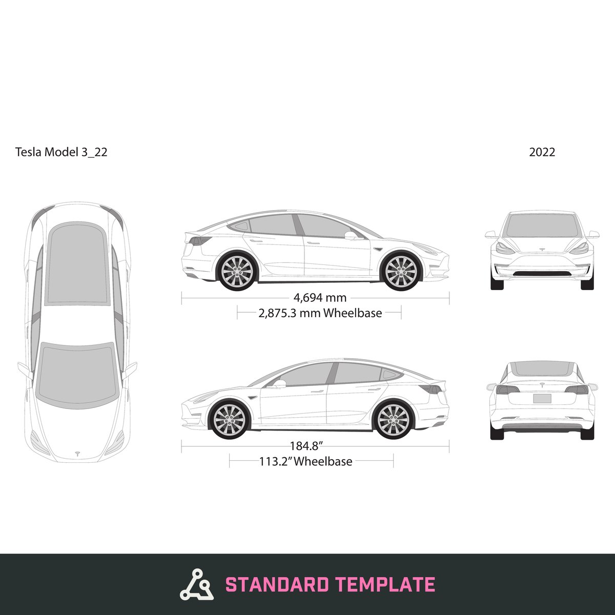 2022 Tesla Model 3 vector wrap template, Design-Ready PDF - GravBase