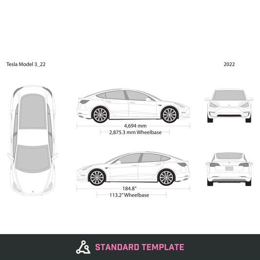 2022 Tesla Model 3 vector wrap template, Design-Ready PDF - GravBase
