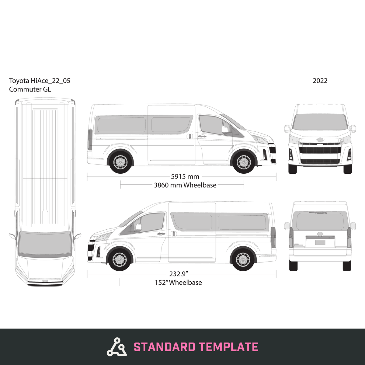 2022 Toyota Hiace vector wrap template V05, Design-Ready PDF - GravBase