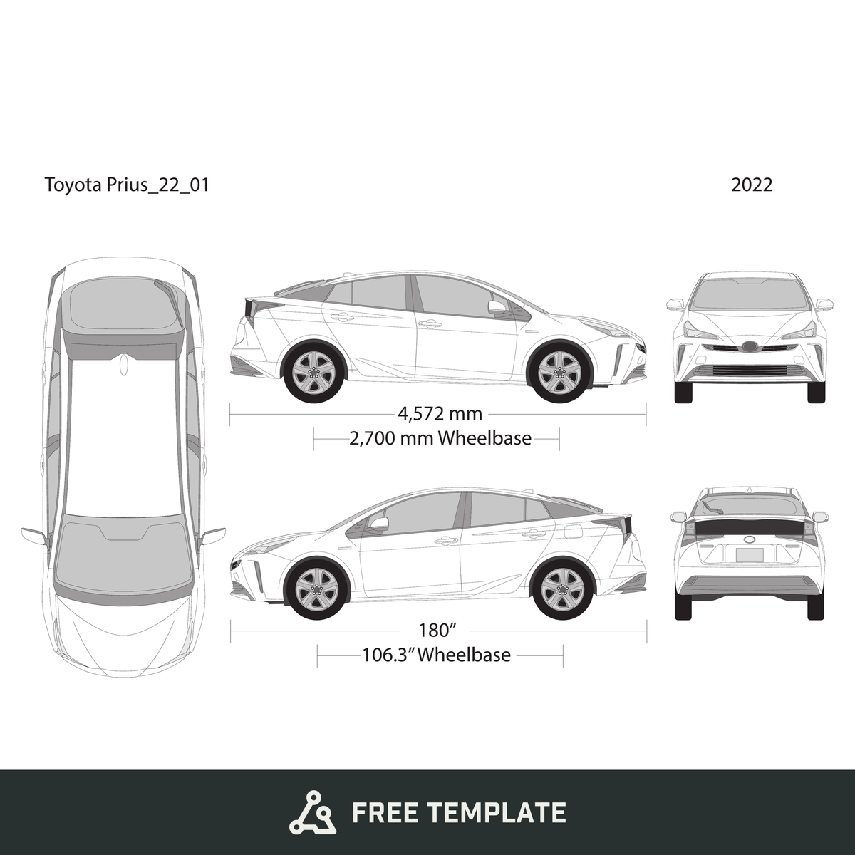 2022 Toyota Prius free vector vehicle wrap template - GravBase