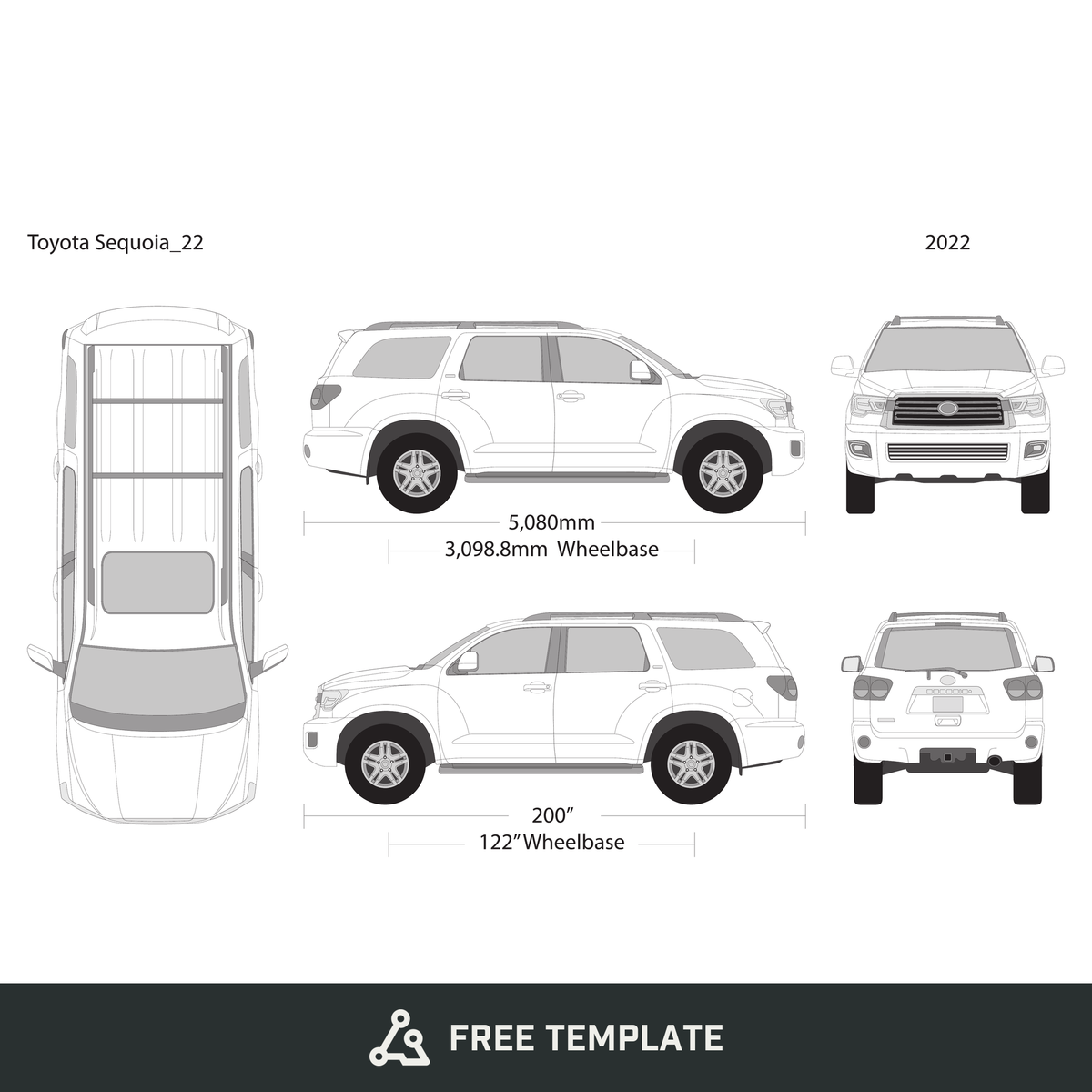 2022 Toyota Sequoia free vector vehicle wrap template - GravBase