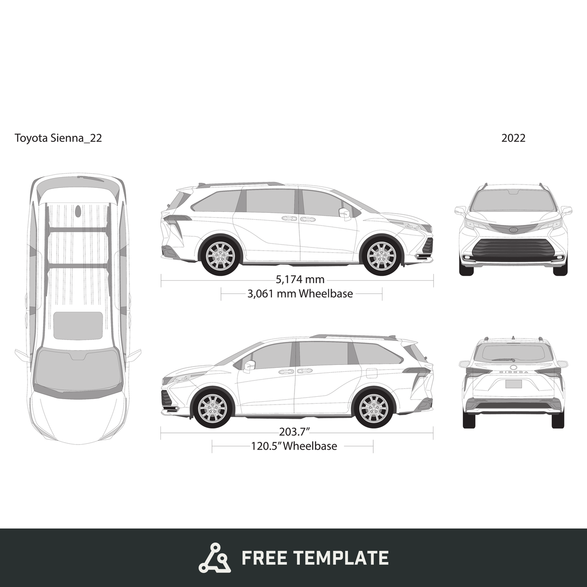 2022 Toyota Sienna free vector vehicle wrap template - GravBase