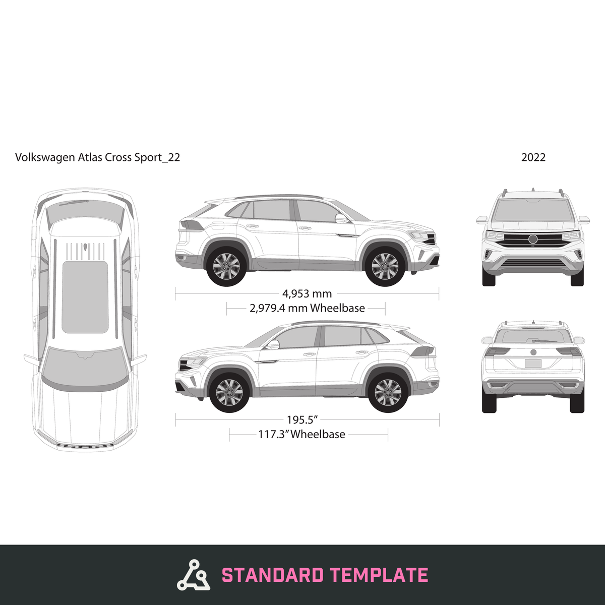 2022 Volkswagen Atlas Cross Sport vector wrap template, Design-Ready PDF - GravBase