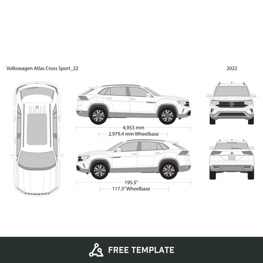 2022 Volkswagen Atlas Cross Sport free vector vehicle wrap template - GravBase