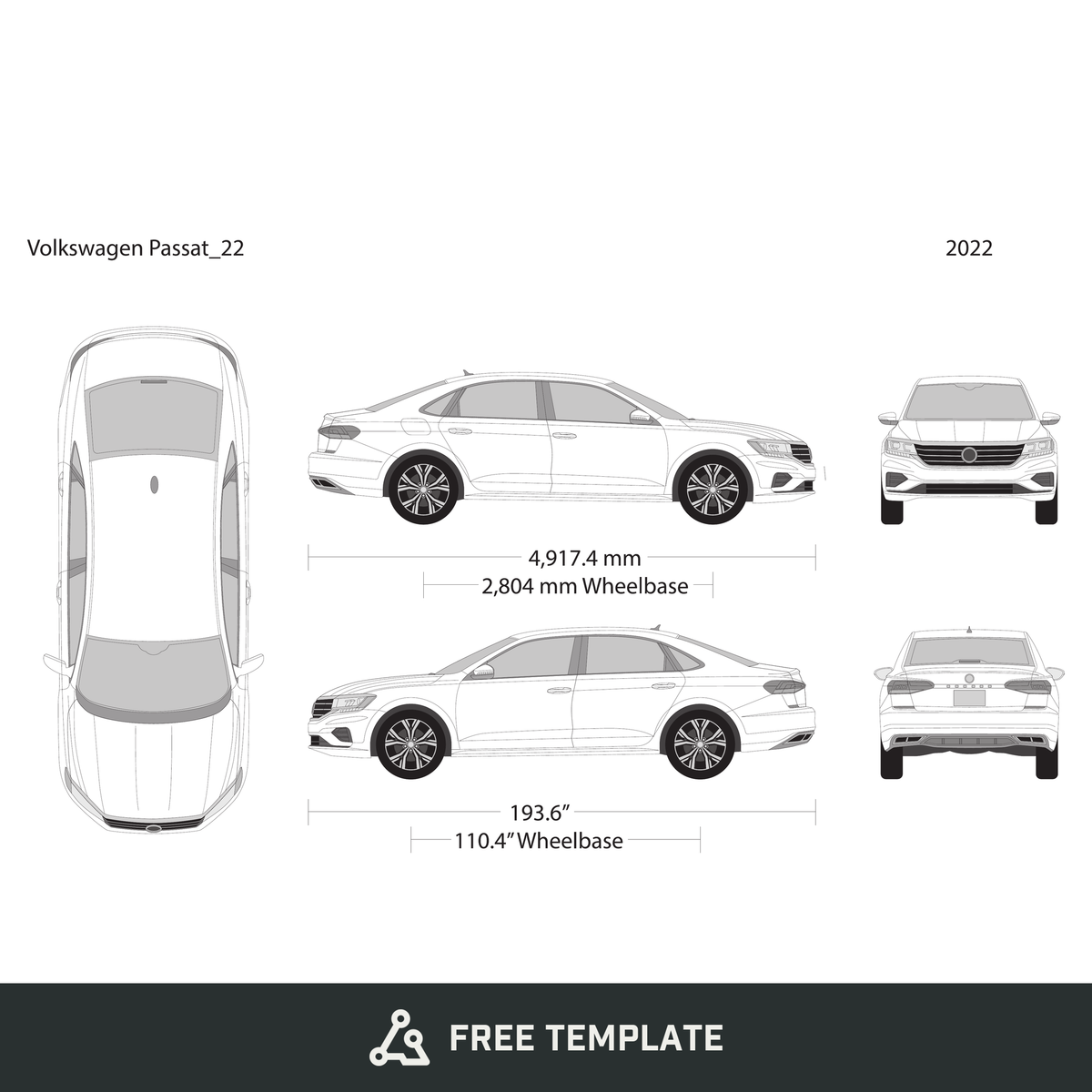 2022 Volkswagen Passat free vector vehicle wrap template - GravBase