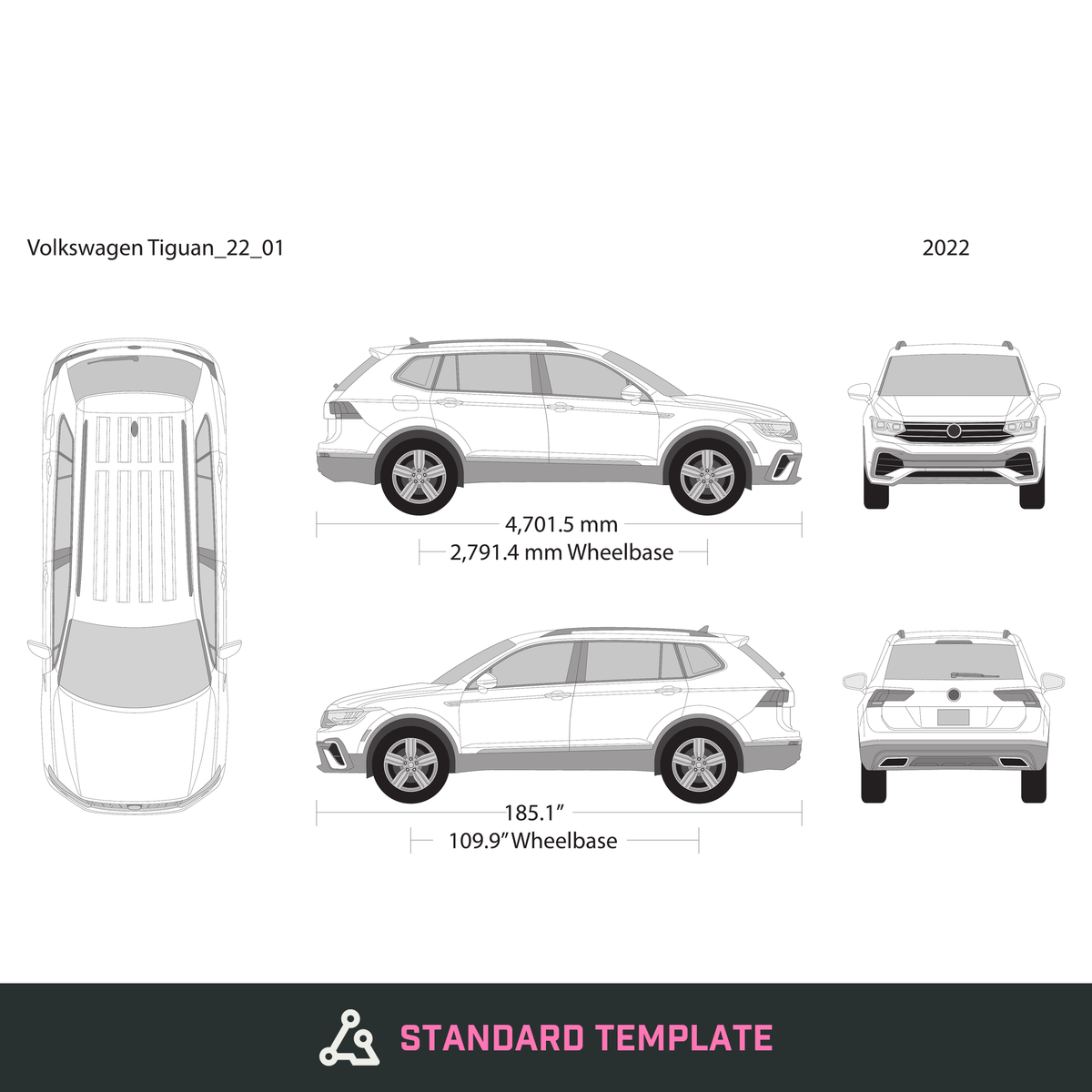 2022 Volkswagen Tiguan vector wrap template, Design-Ready PDF - GravBase
