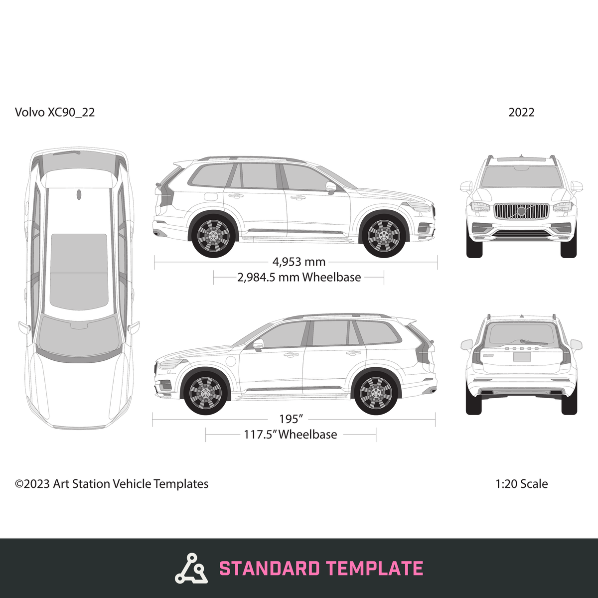 2022 Volvo XC90 vector wrap template, Design-Ready PDF - GravBase
