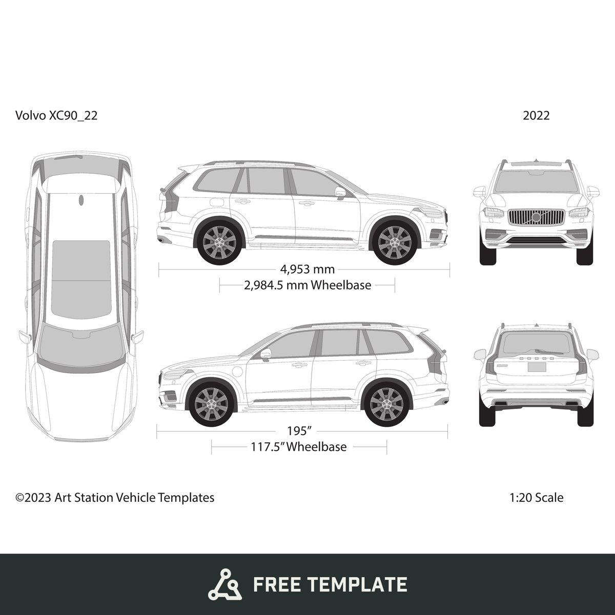 2022 Volvo XC90 free vector vehicle wrap template - GravBase