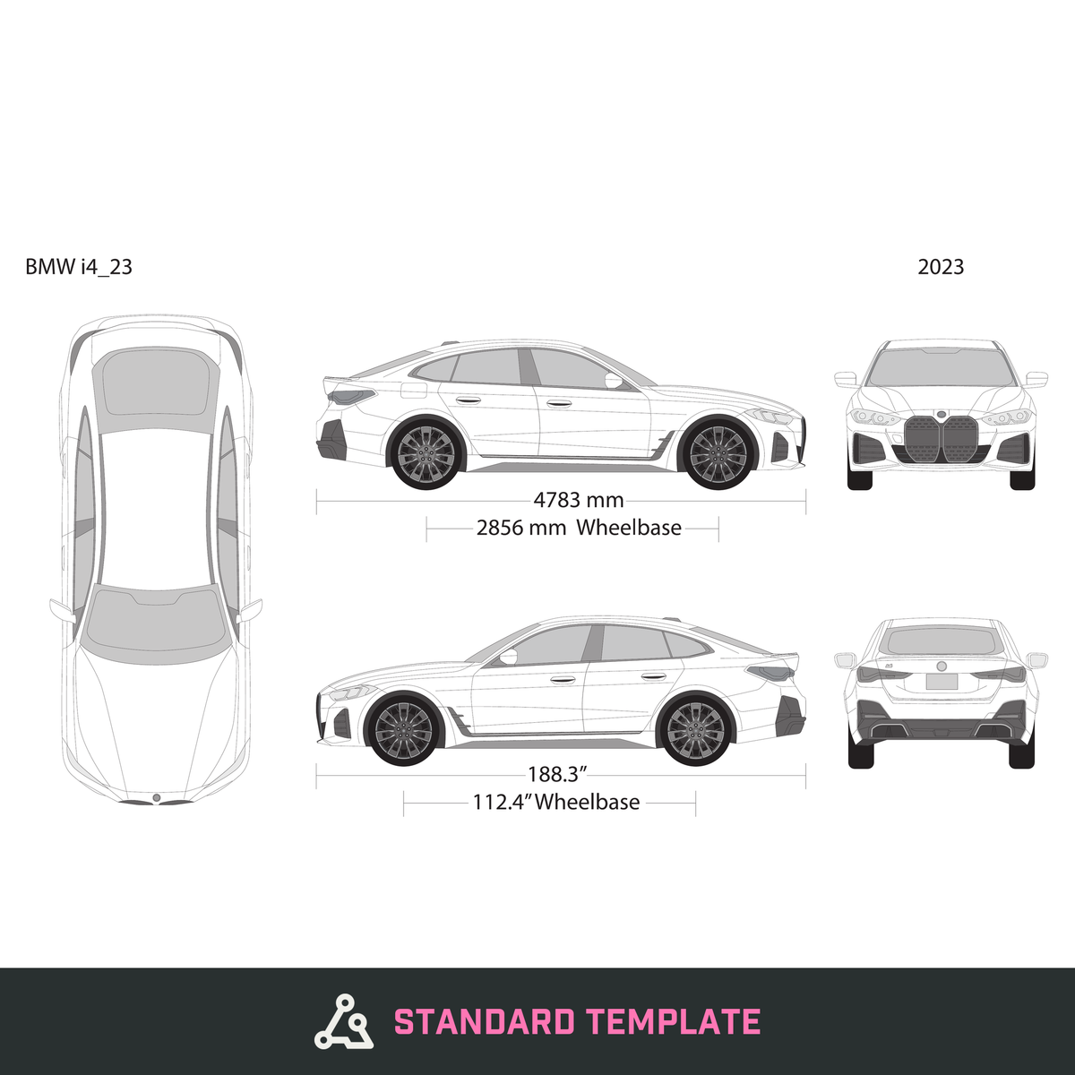 2023 BMW I4 vector wrap template, Design-Ready PDF - GravBase