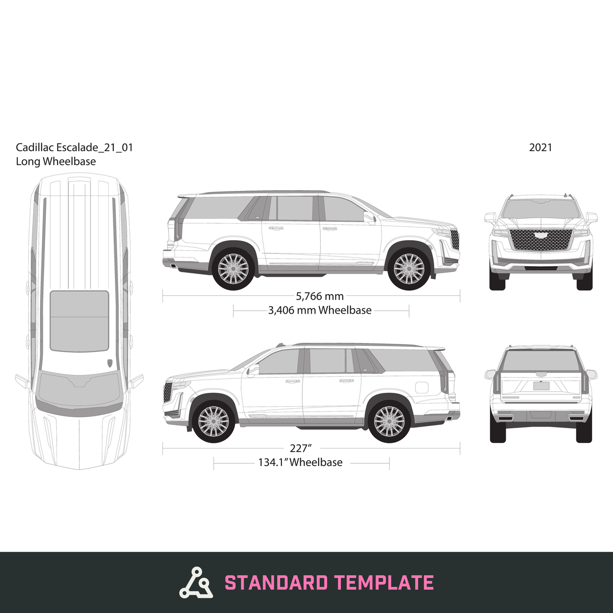 2023 Cadillac Escalade vector wrap template V01, Design-Ready PDF - GravBase