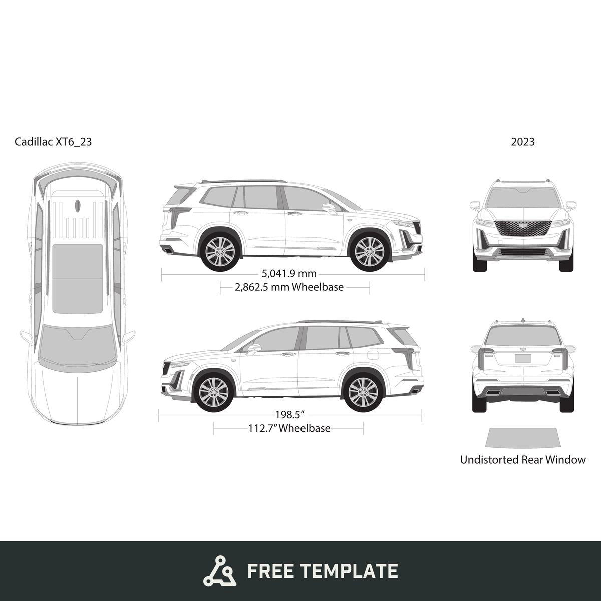 2023 Cadillac XT6 free vector vehicle wrap template - GravBase