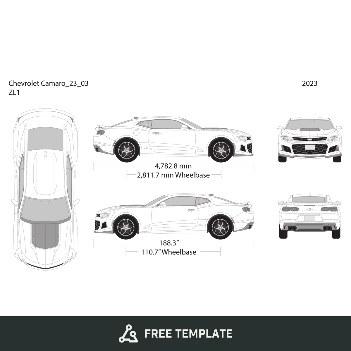 2023 Chevy Camaro free vector vehicle wrap template - GravBase