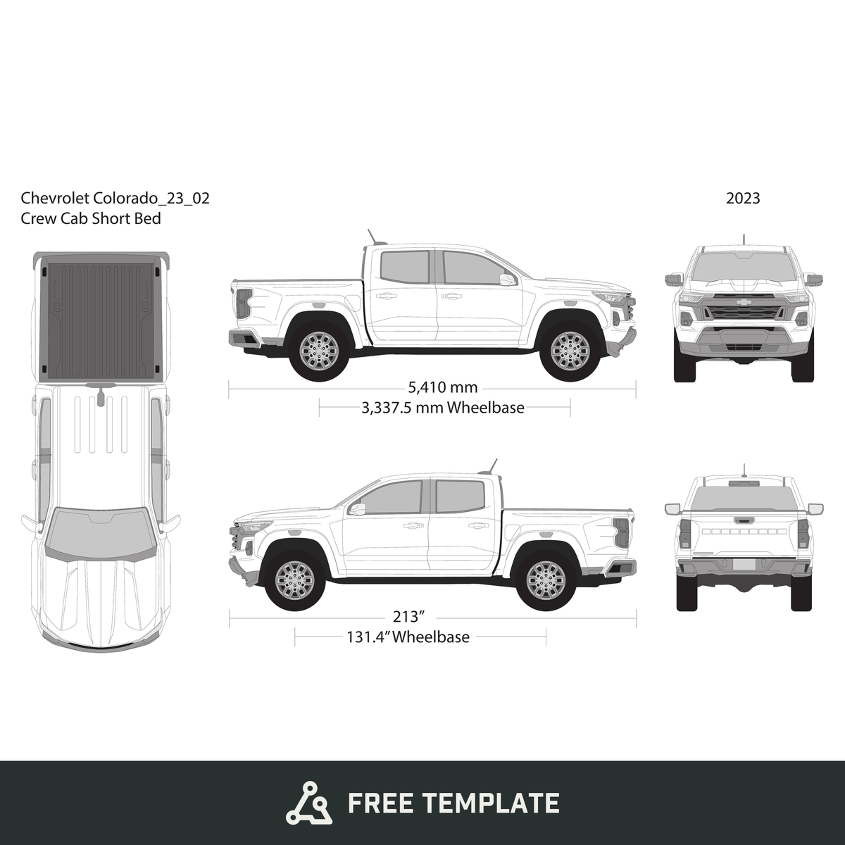 2023 Chevy Colorado free vector vehicle wrap template - GravBase