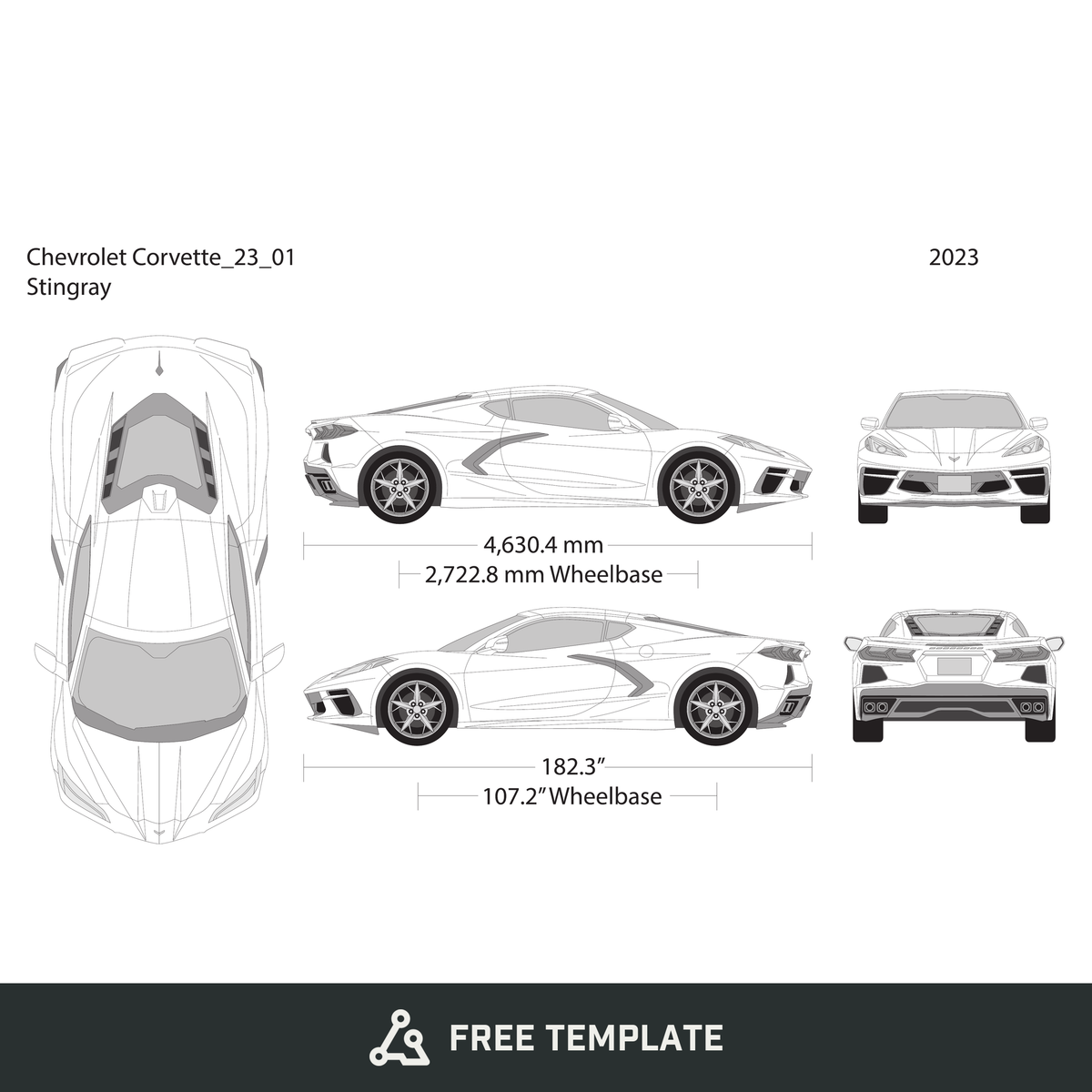2023 Chevy Corvette free vector vehicle wrap template - GravBase