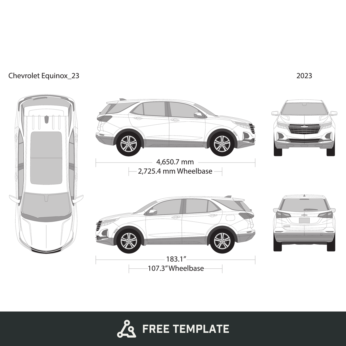 2023 Chevy Equinox free vector vehicle wrap template - GravBase