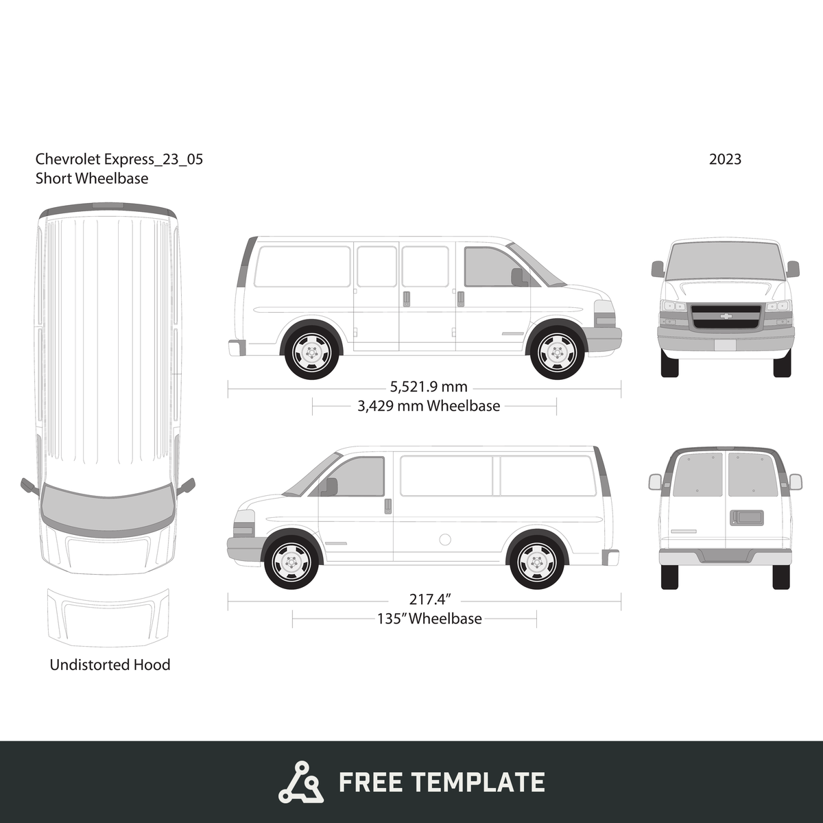 2023 Chevy Express free vector vehicle wrap template - GravBase