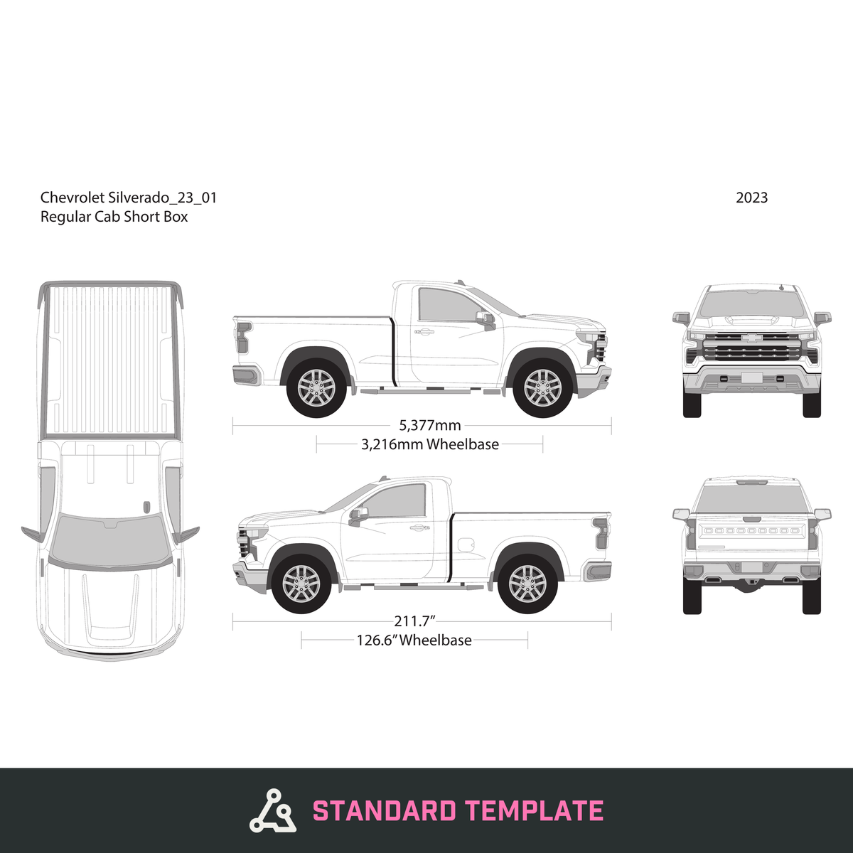 2023 Chevy Silverado 1500 vector wrap template V01, Design-Ready PDF - GravBase