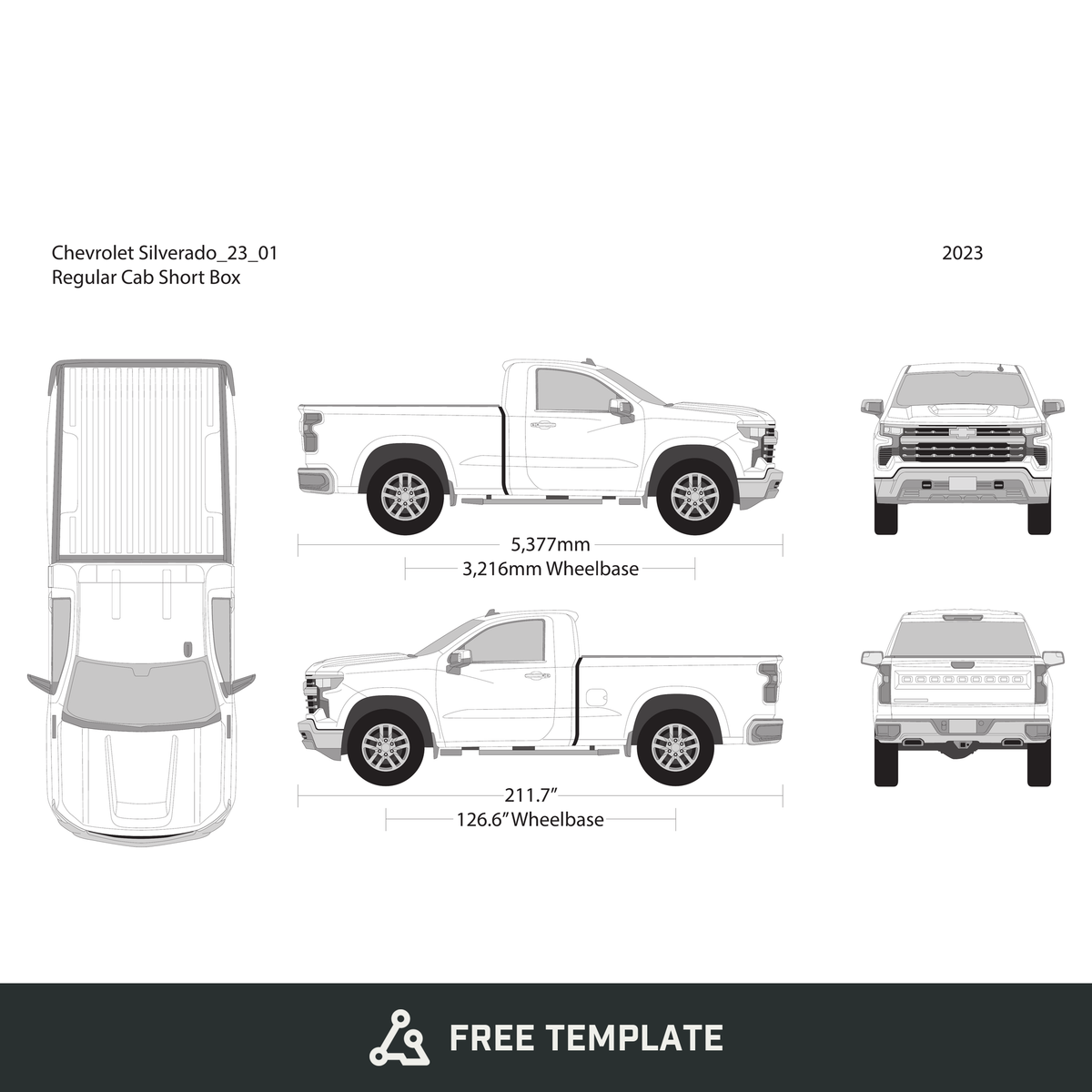 2023 Chevy Silverado 1500 free vector vehicle wrap template - GravBase