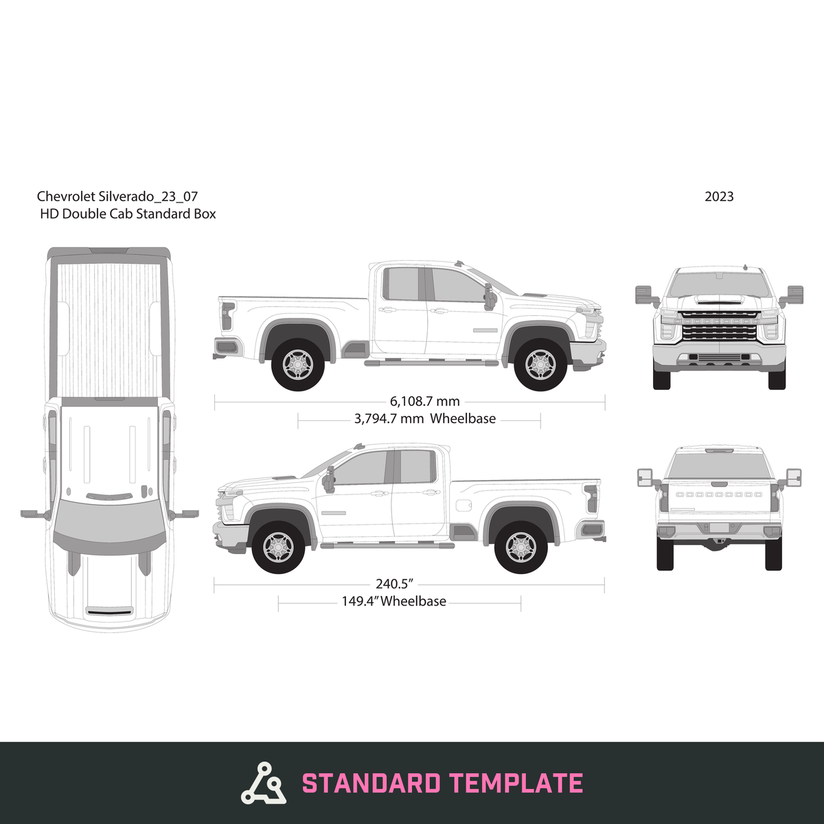 2023 Chevy Silverado 2500-3500 HD vector wrap template V07, Design-Ready PDF - GravBase