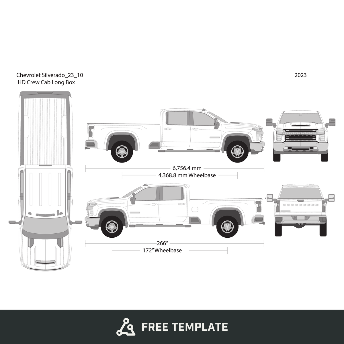 2023 Chevy Silverado 2500-3500 HD free vector vehicle wrap template - GravBase