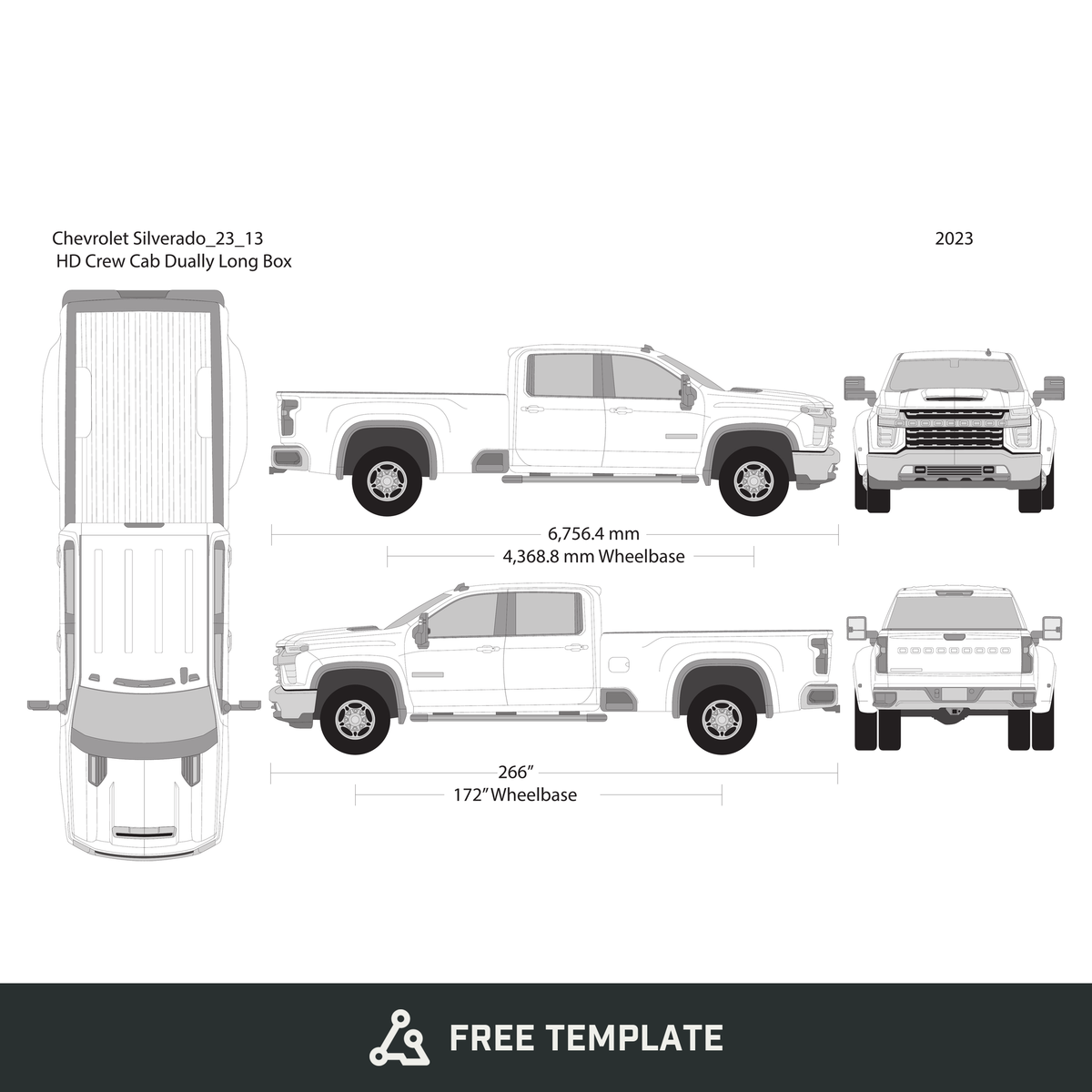2023 Chevy Silverado 2500-3500 HD free vector vehicle wrap template - GravBase
