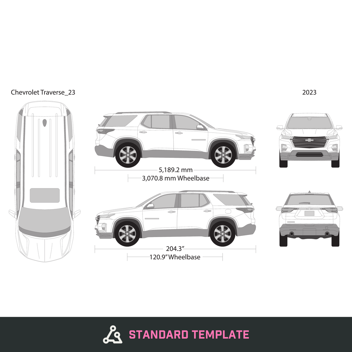 2023 Chevy Traverse vector wrap template, Design-Ready PDF - GravBase