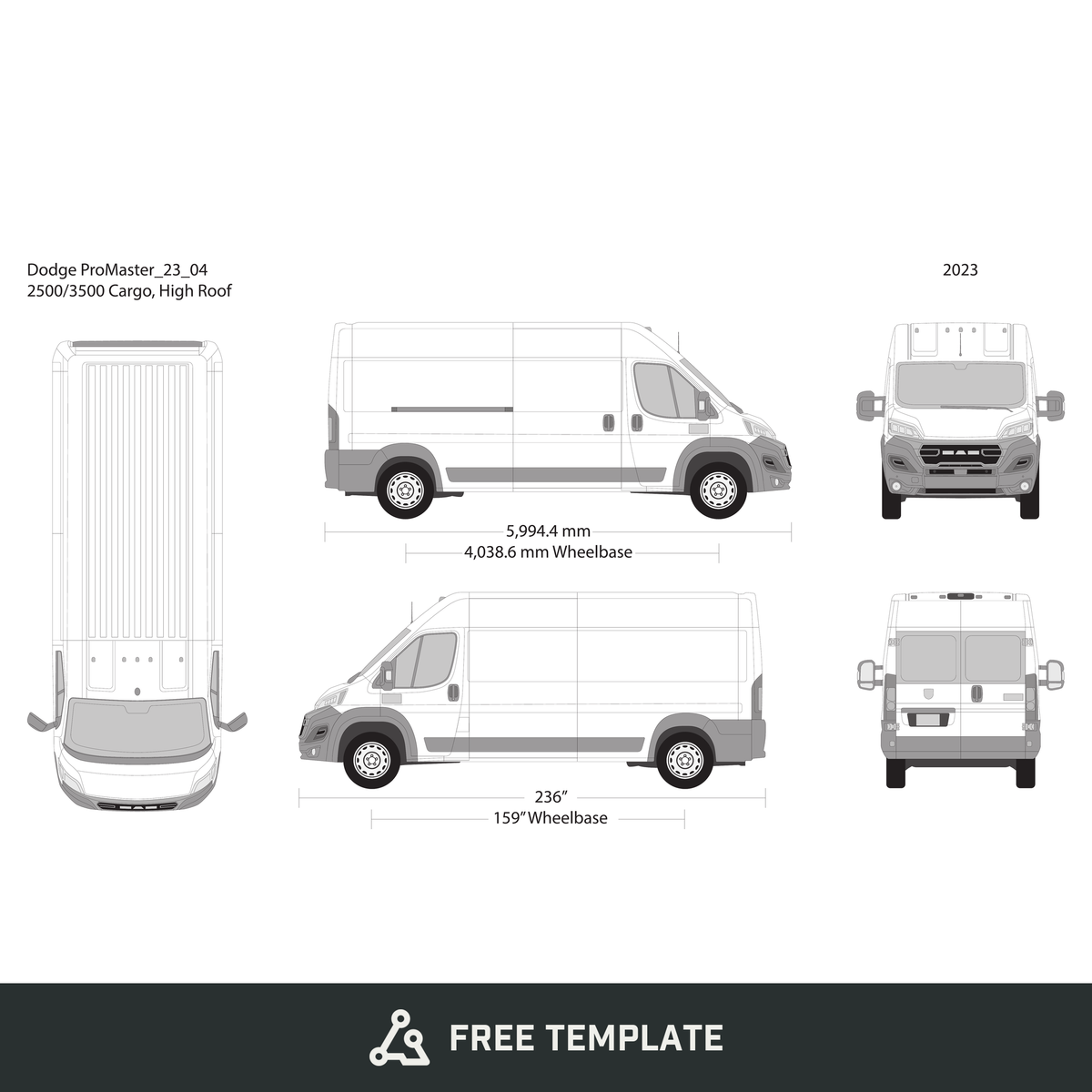 2023 Dodge Promaster free vector vehicle wrap template - GravBase
