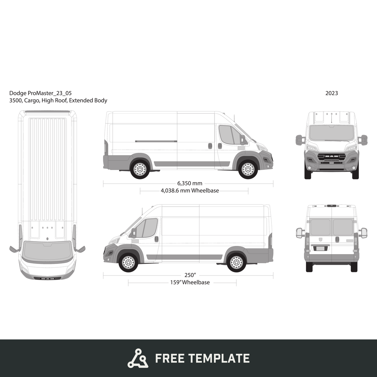 2023 Dodge Promaster free vector vehicle wrap template - GravBase