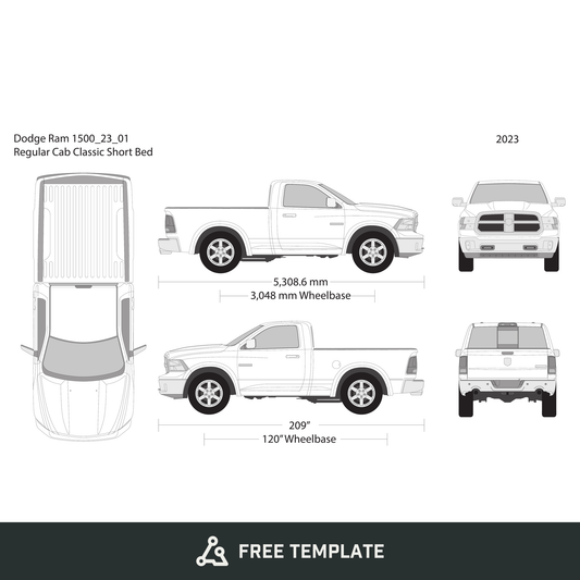 2023 Dodge Ram 1500 free vector vehicle wrap template - GravBase