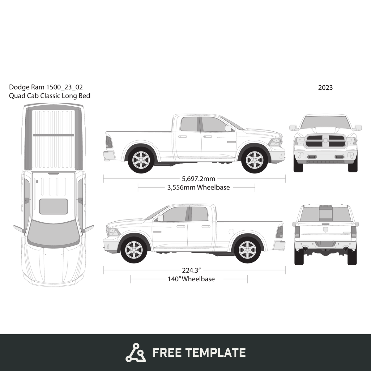 2023 Dodge Ram 1500 free vector vehicle wrap template - GravBase