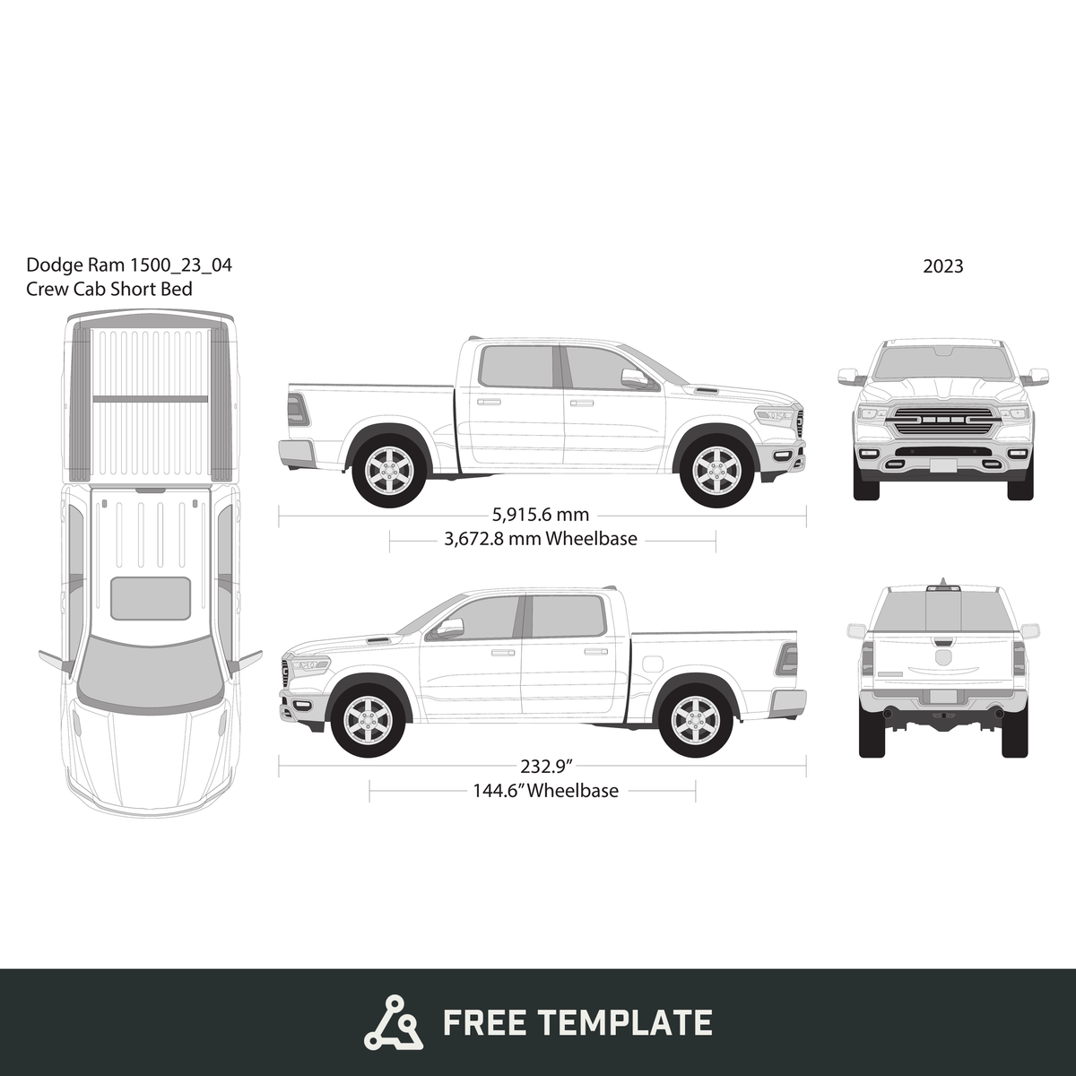 2023 Dodge Ram 1500 free vector vehicle wrap template - GravBase