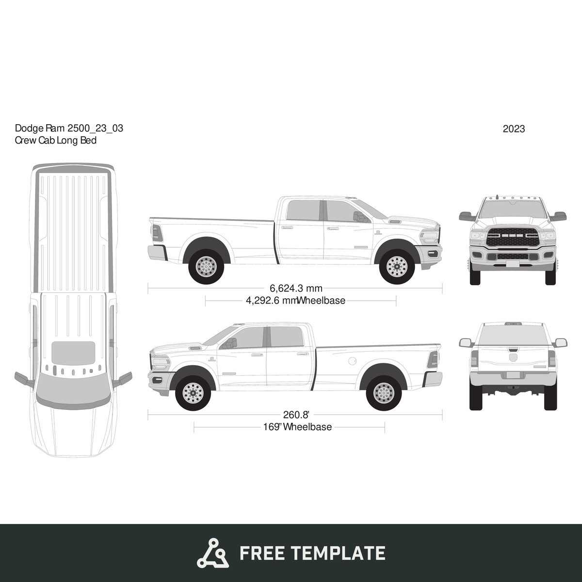 2023 Dodge Ram 2500_3500 free vector vehicle wrap template - GravBase