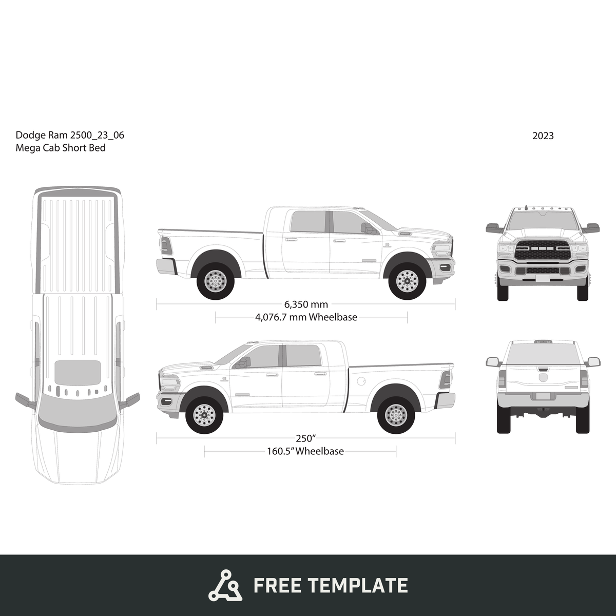 2023 Dodge Ram 2500_3500 free vector vehicle wrap template - GravBase