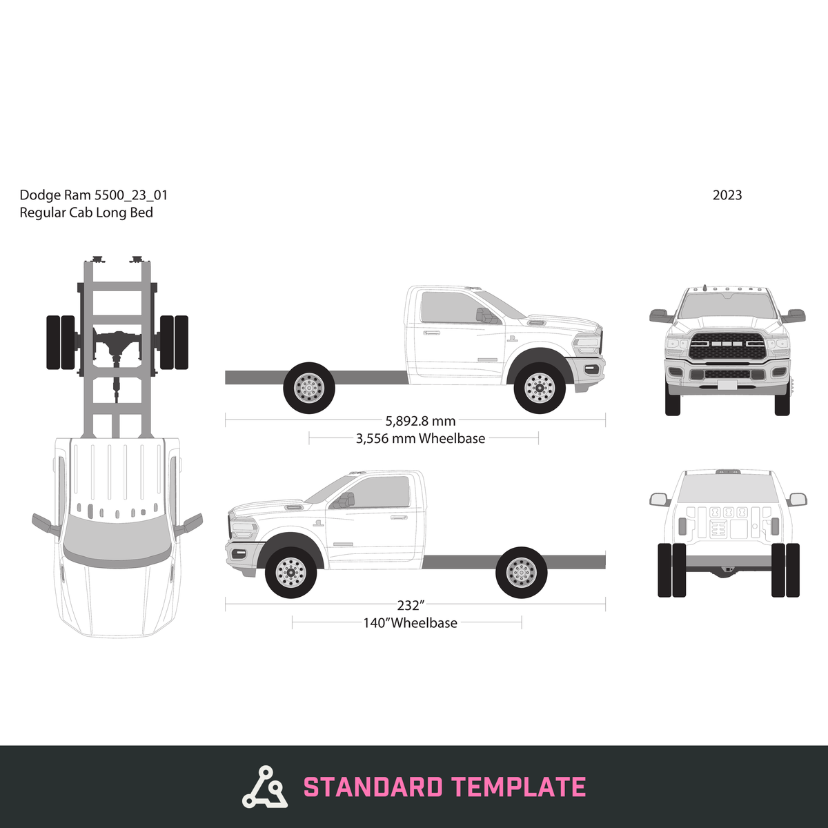 2023 Dodge Ram 5500 vector wrap template V01, Design-Ready PDF - GravBase