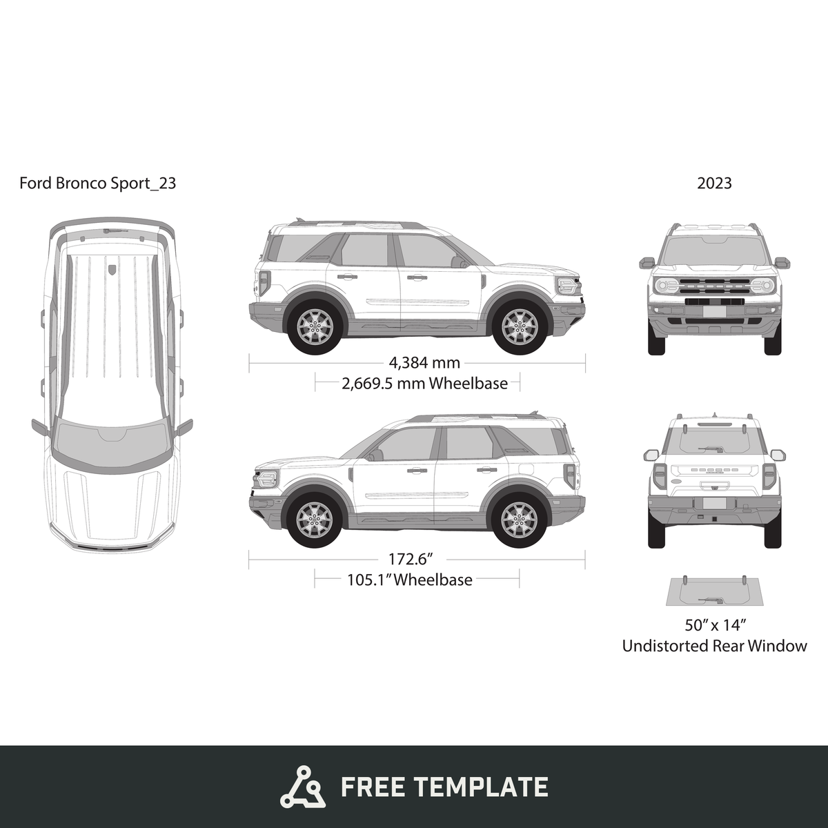 2023 Ford Bronco Sport free vector vehicle wrap template - GravBase