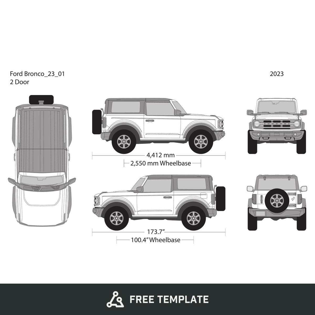 2023 Ford Bronco free vector vehicle wrap template - GravBase