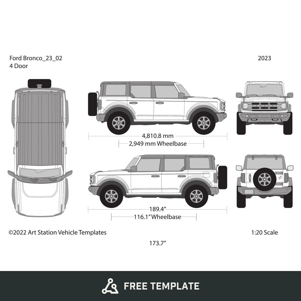 2023 Ford Bronco free vector vehicle wrap template - GravBase