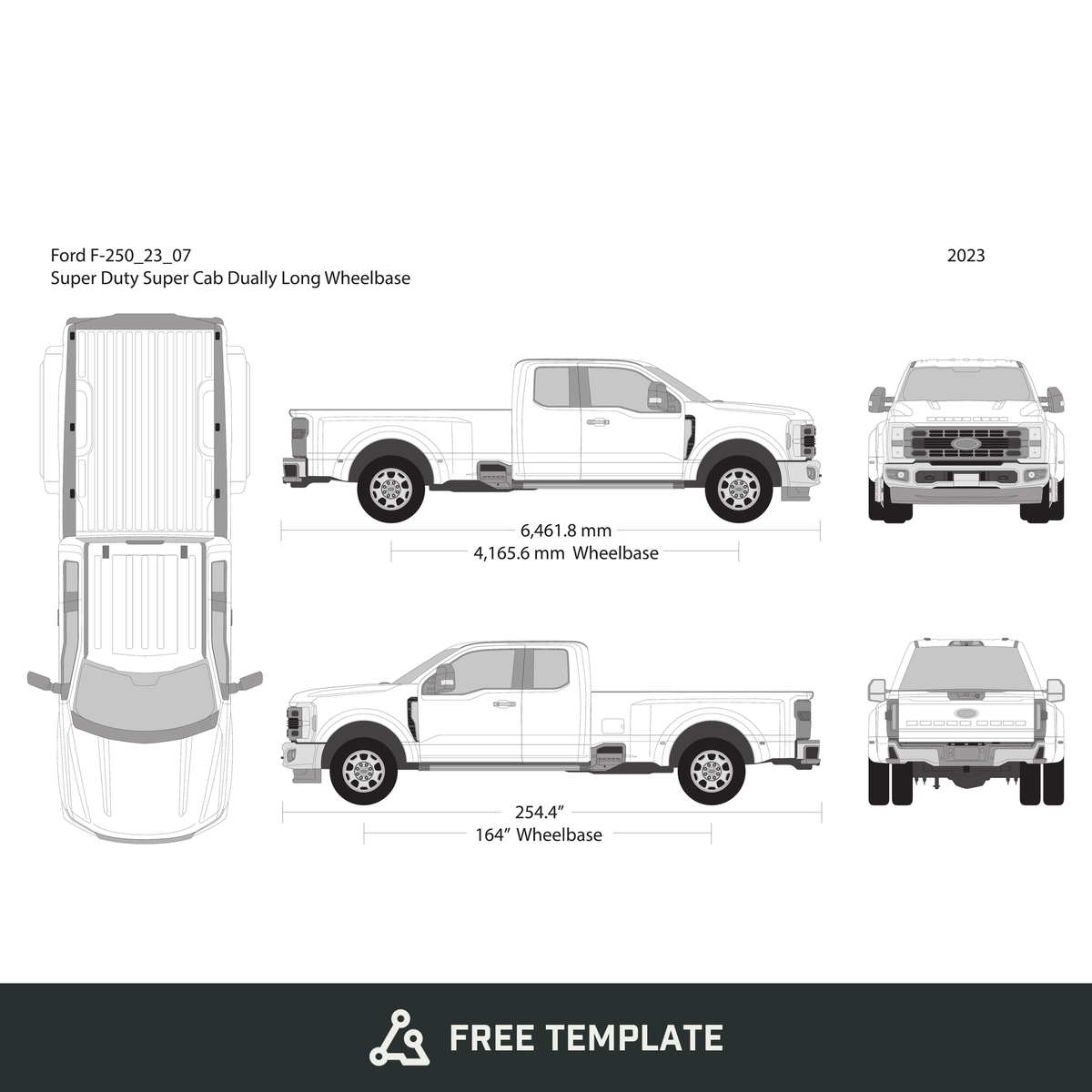 2023 Ford F-250 free vector vehicle wrap template - GravBase