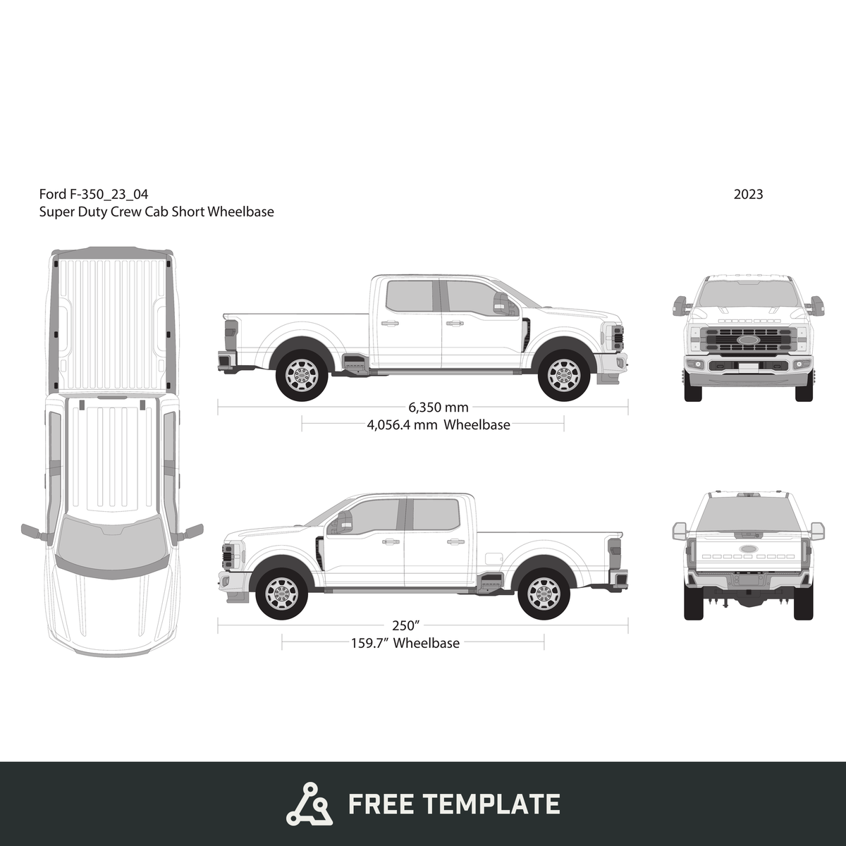 2023 Ford F-350 free vector vehicle wrap template - GravBase