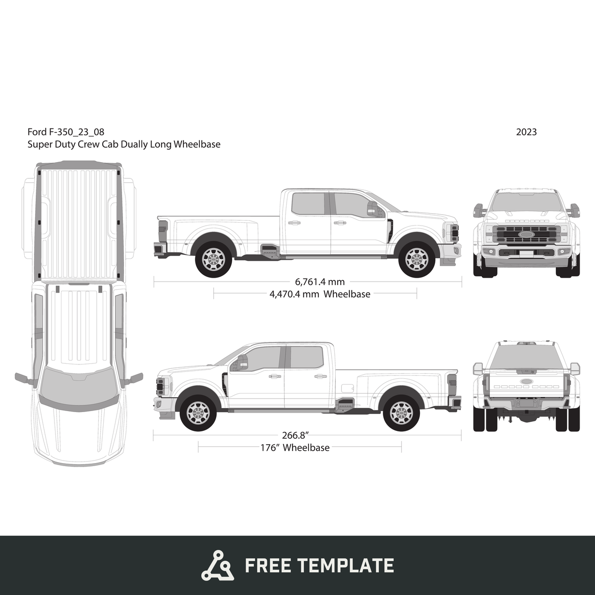 2023 Ford F-350 free vector vehicle wrap template - GravBase