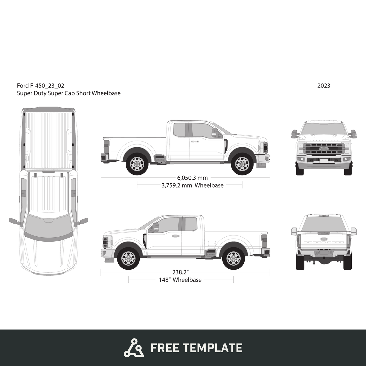2023 Ford F-450 free vector vehicle wrap template - GravBase
