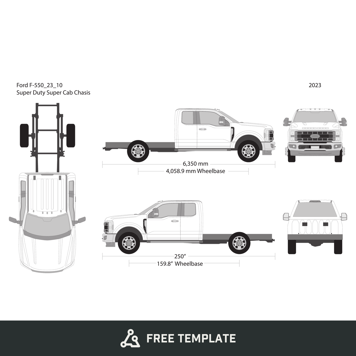 2023 Ford F-550 free vector vehicle wrap template - GravBase