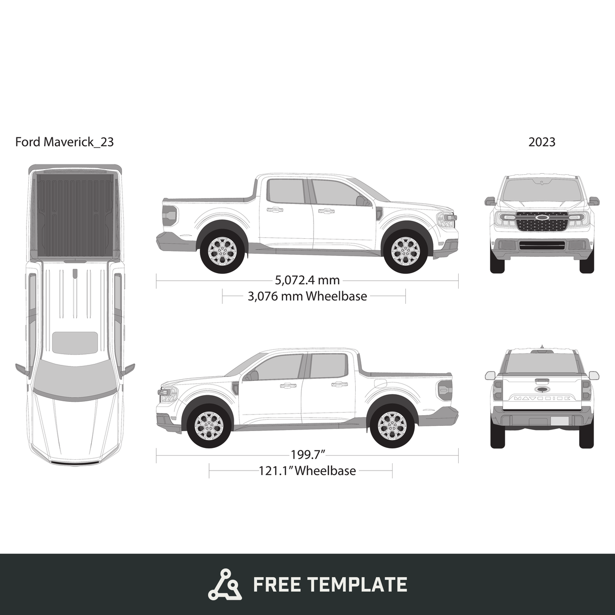 2023 Ford Maverick free vector vehicle wrap template - GravBase