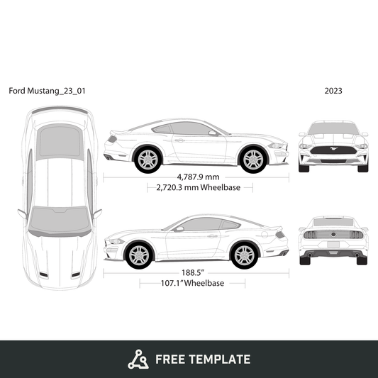 2023 Ford Mustang free vector vehicle wrap template - GravBase