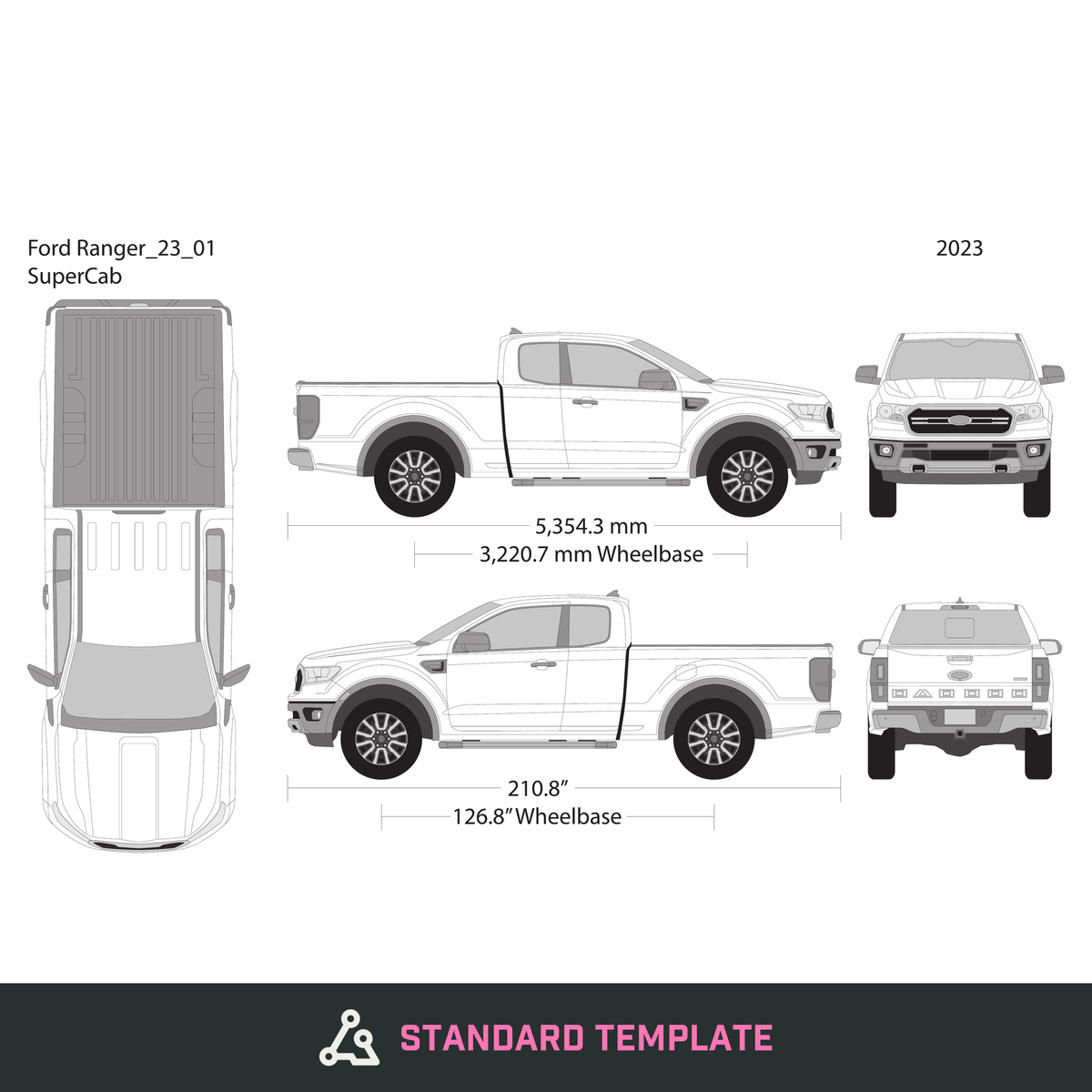 2023 Ford Ranger vector wrap template V01, Design-Ready PDF - GravBase