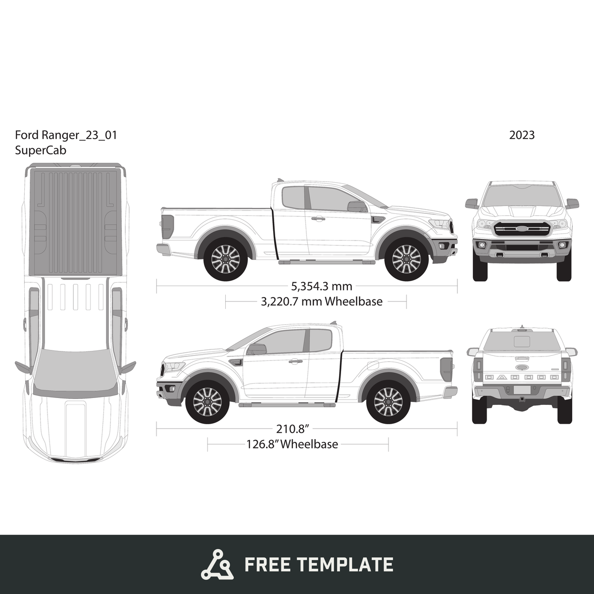 2023 Ford Ranger free vector vehicle wrap template - GravBase