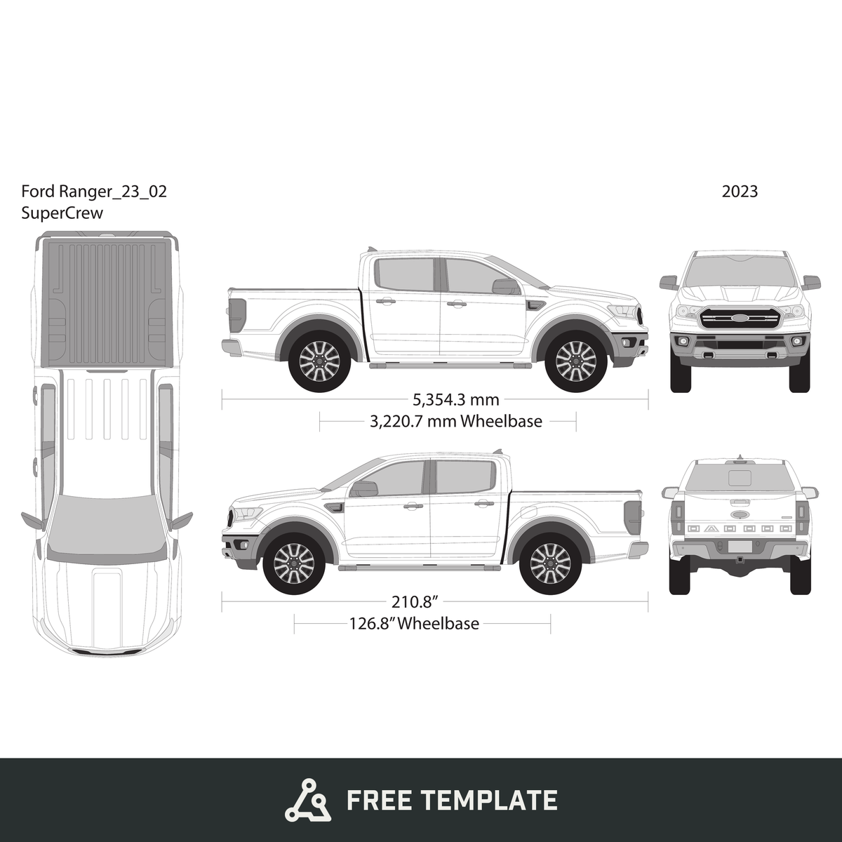 2023 Ford Ranger free vector vehicle wrap template - GravBase