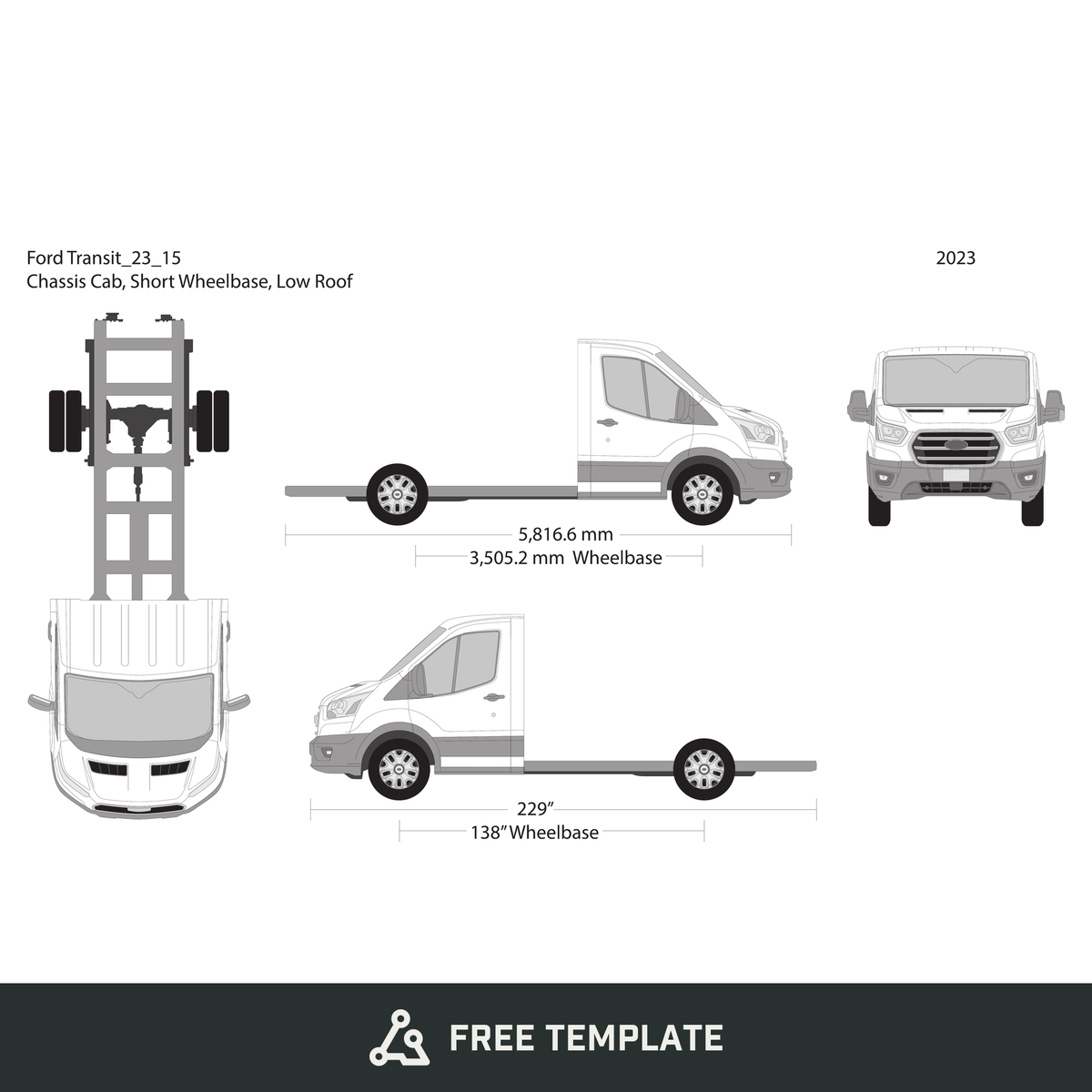 2023 Ford Transit Chassis free vector vehicle wrap template - GravBase